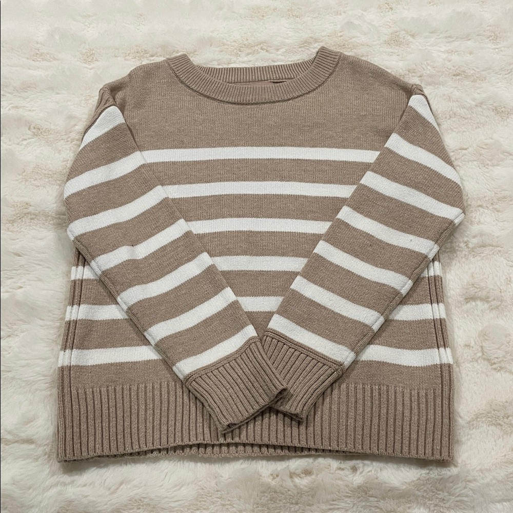 Beige and White Striped Sweater